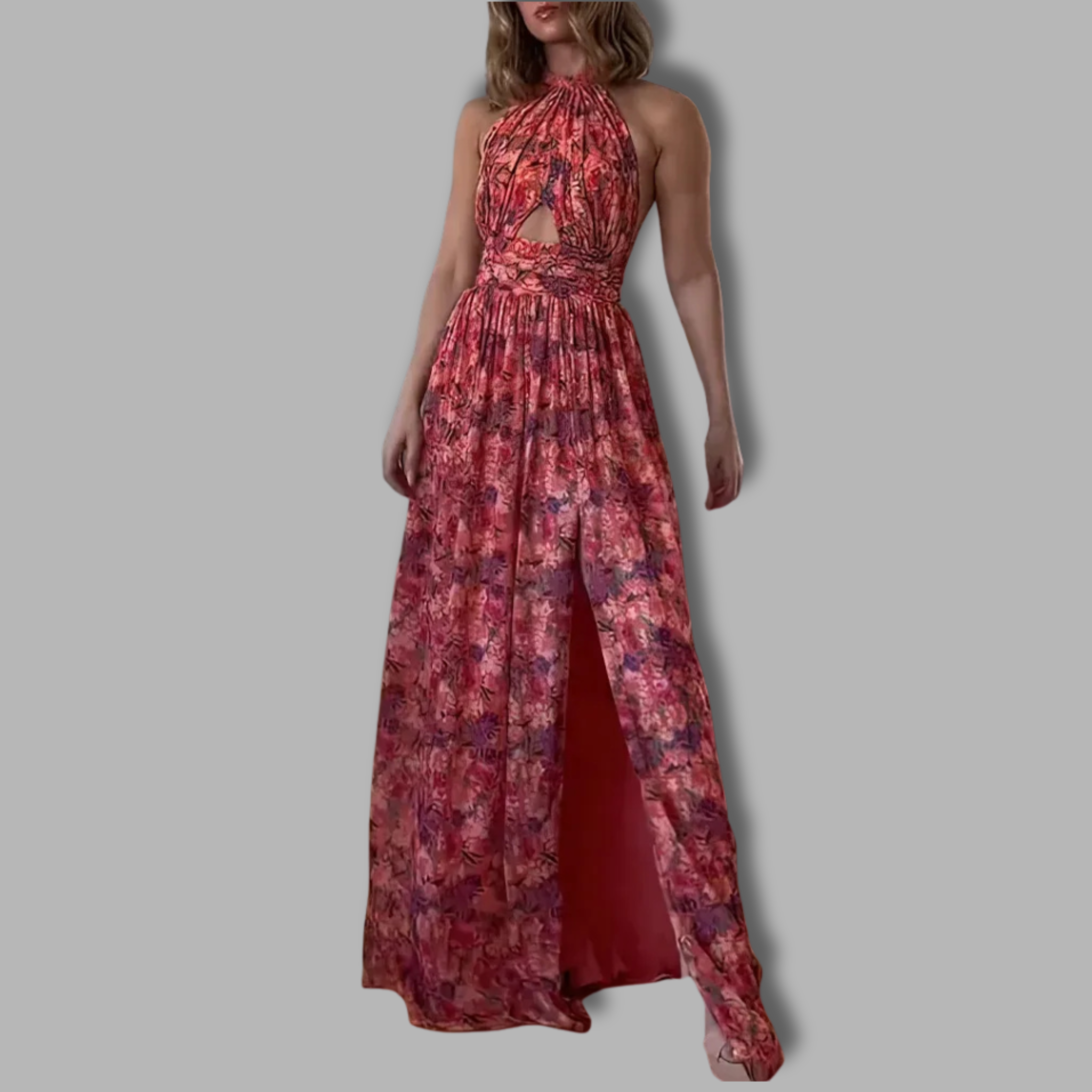 Karoline | Maxikjole uten rygg med blomstertrykk