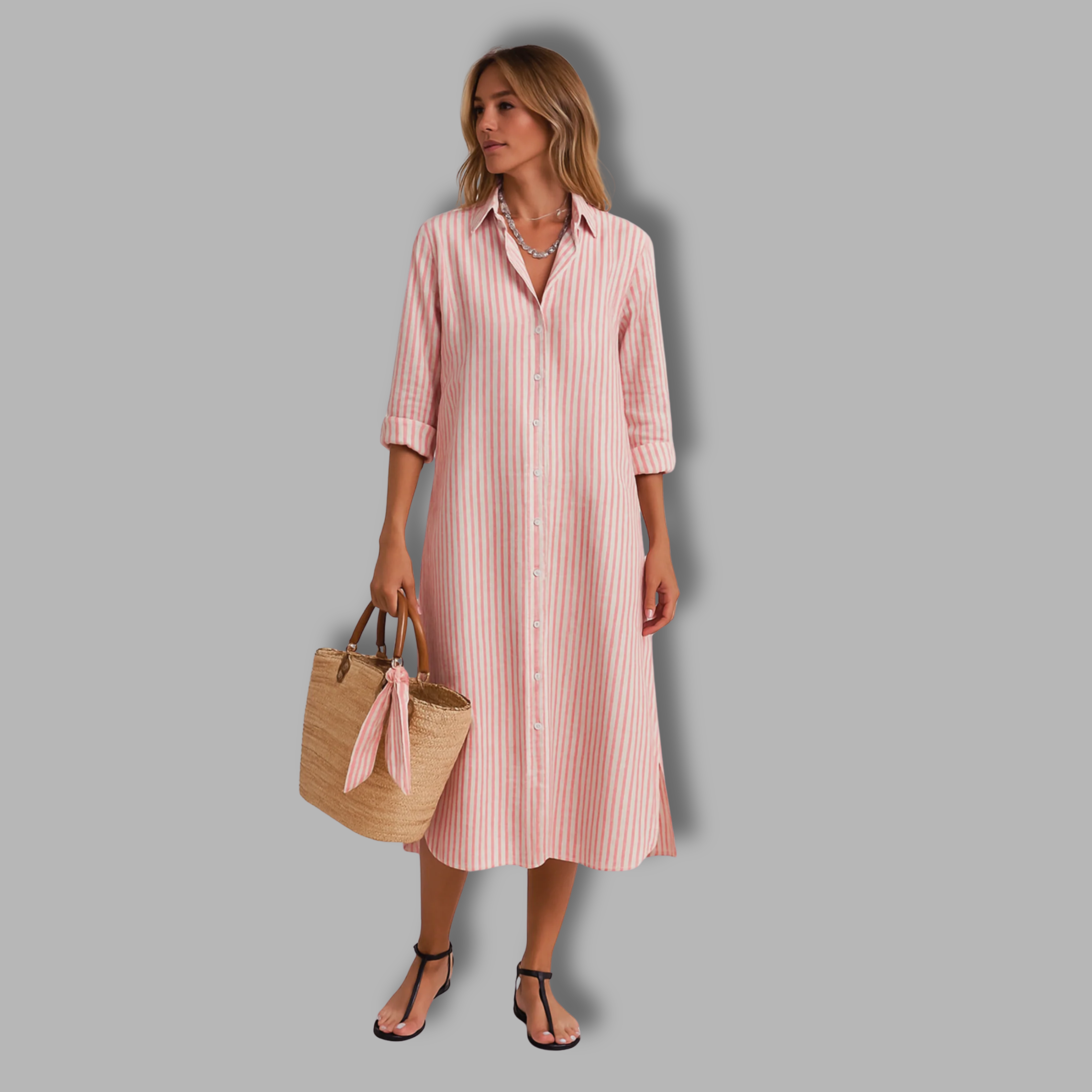 Karolina | Klassisk Stripete Skjortekjole