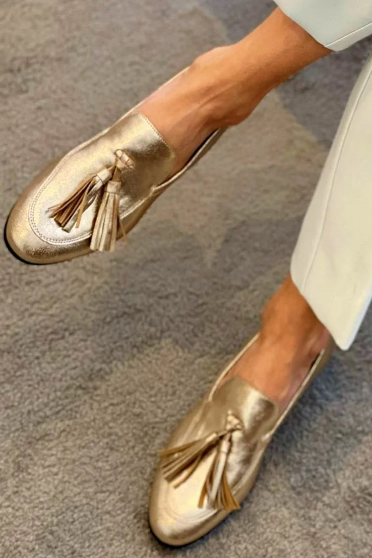 Elrun | Klassiske loafers i gyllen metallic